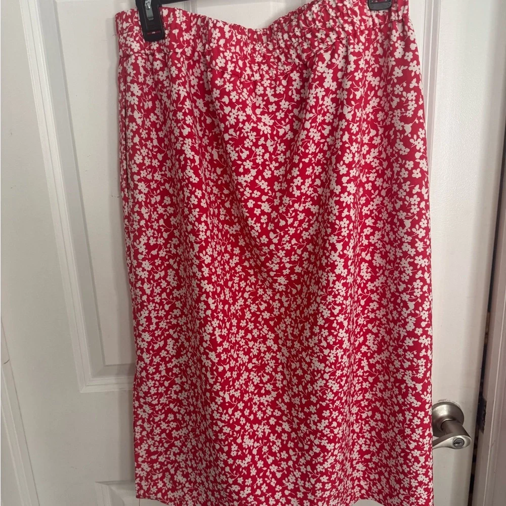J. Crew Red Maxi Skirt with White Floral Print